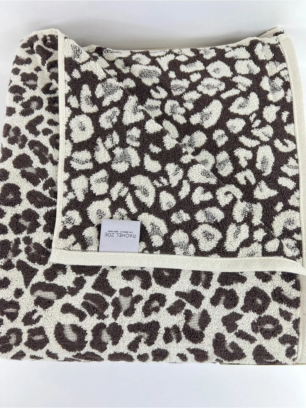 Rachel Zoe Leopard Bath Towel Set Brown Cream Animal Print Soft Cotton 2 Pc NEW